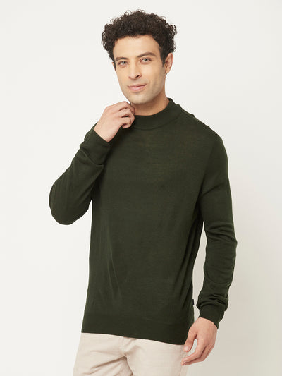 Dark Moss Green Sweater in Relaxed Fit-Men Sweaters-Crimsoune Club