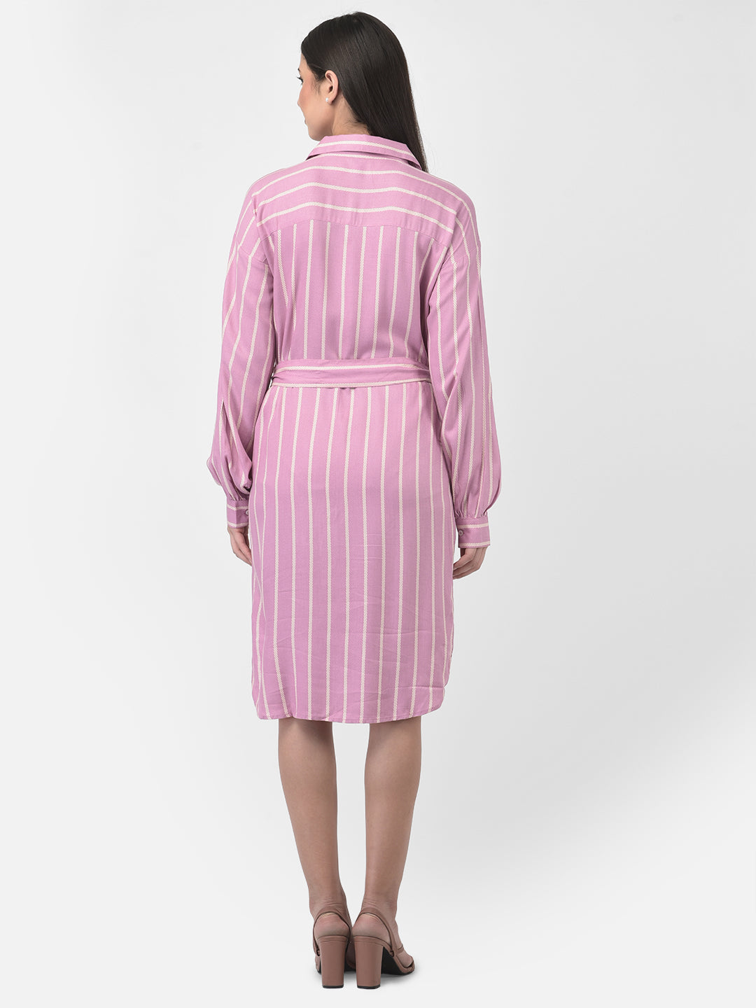 Pink Striped Shirt Dress-Women Dresses-Crimsoune Club