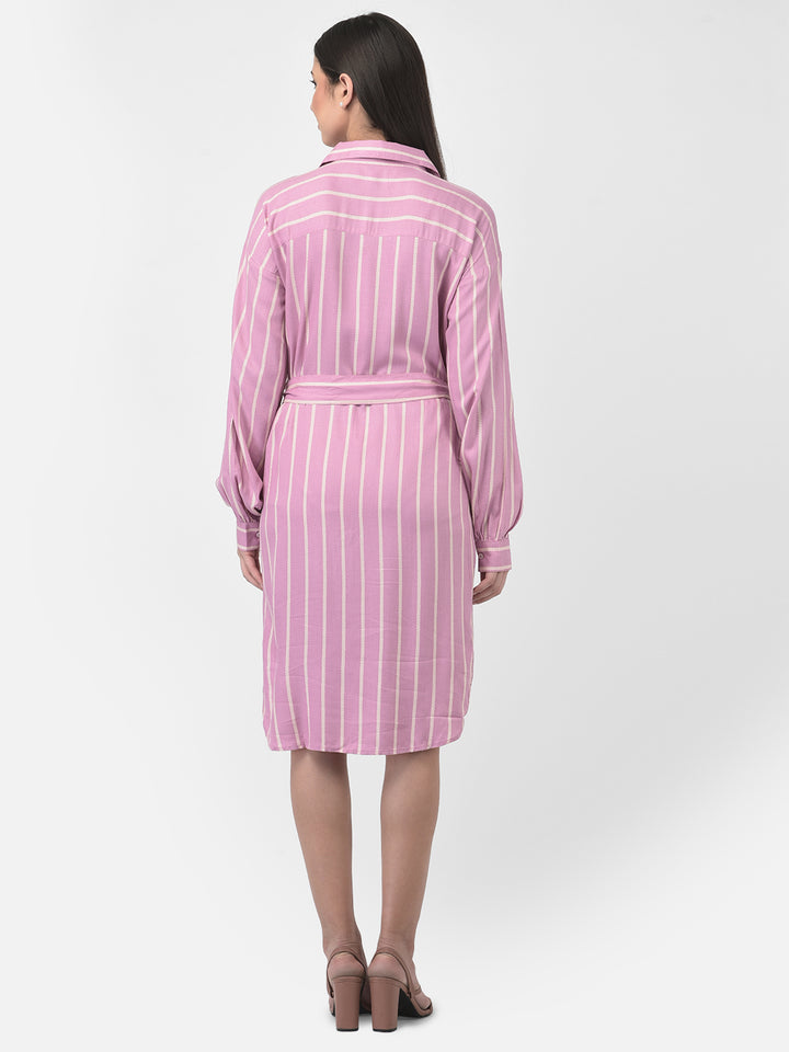 Pink Striped Shirt Dress-Women Dresses-Crimsoune Club