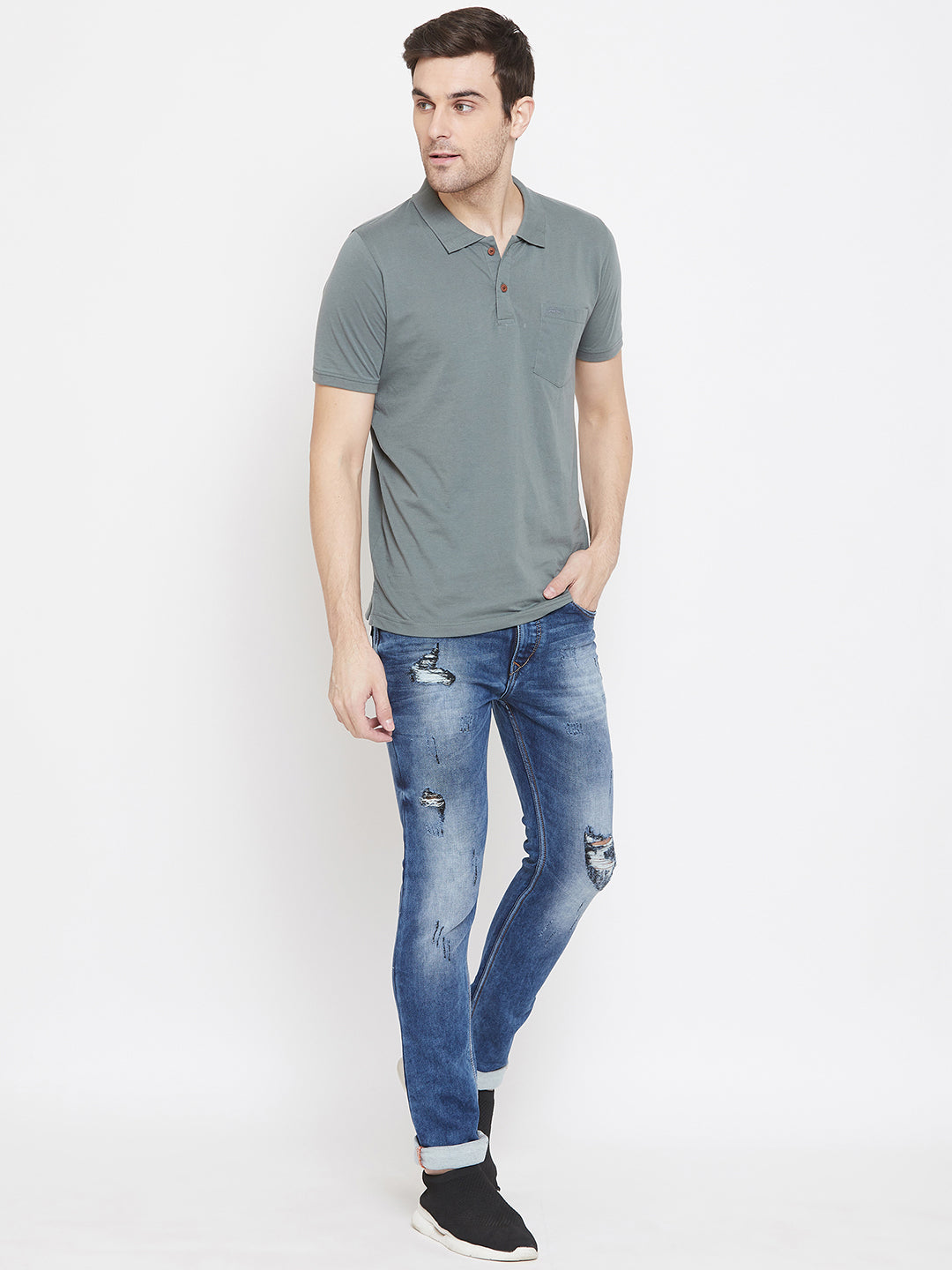 Blue Ripped Slim Fit Jeans - Men Jeans