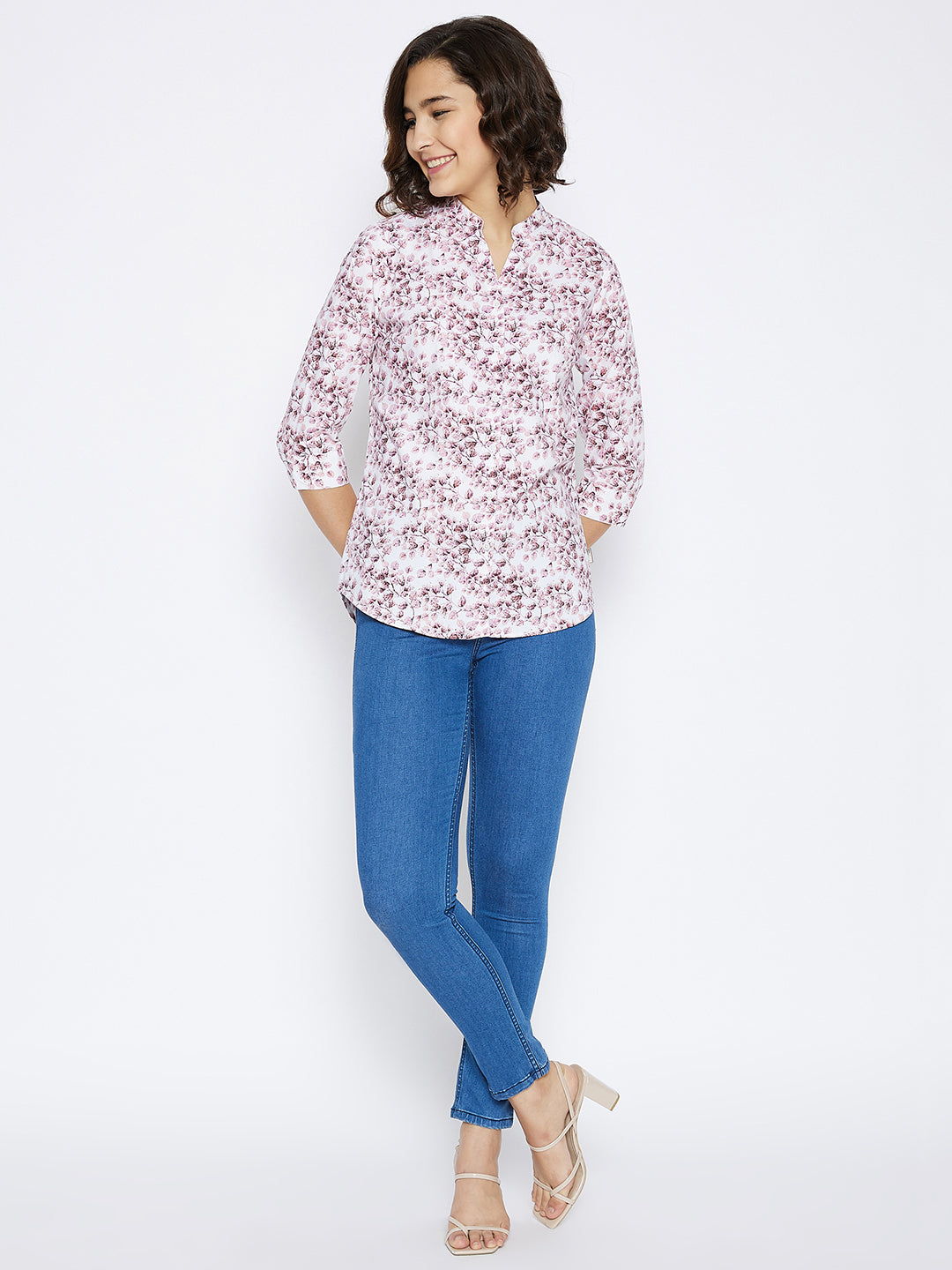 Pink Floral Printed Slim Fit shirt - Women Shirts