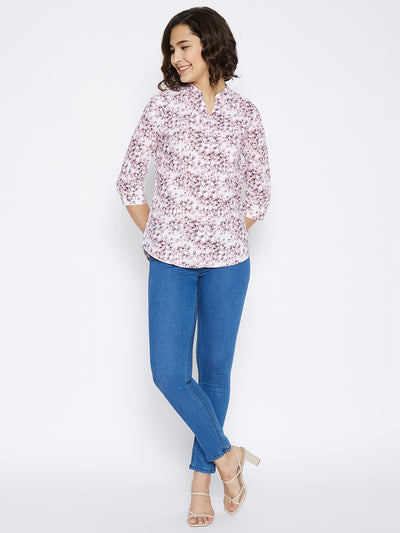 Pink Floral Printed Slim Fit shirt - Women Shirts