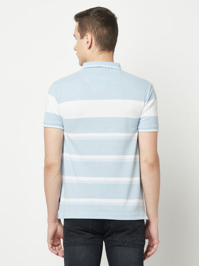  Blue-White Striped Polo T-Shirt