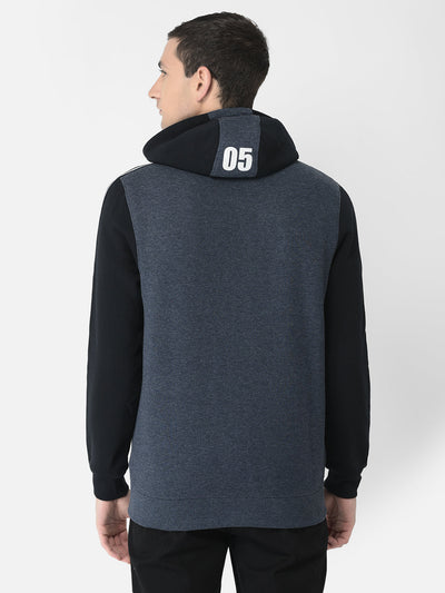  Navy Blue Colour-Blocked Zipper Sweatshirt 