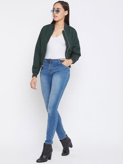 Green Mandarin Collar Jacket - Women Jackets