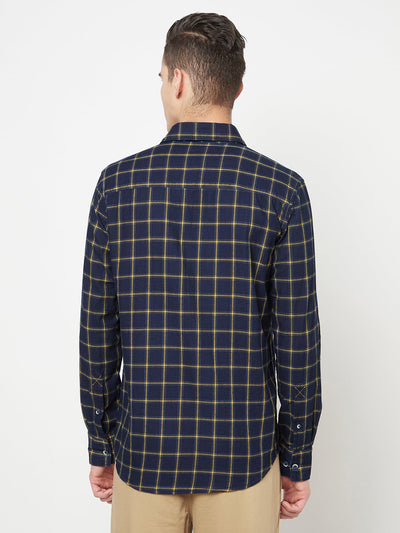 Navy Blue Checked Shirt - Men Shirts