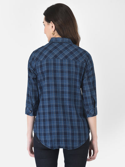 Prussian Blue Checked Shirt - Women Shirts