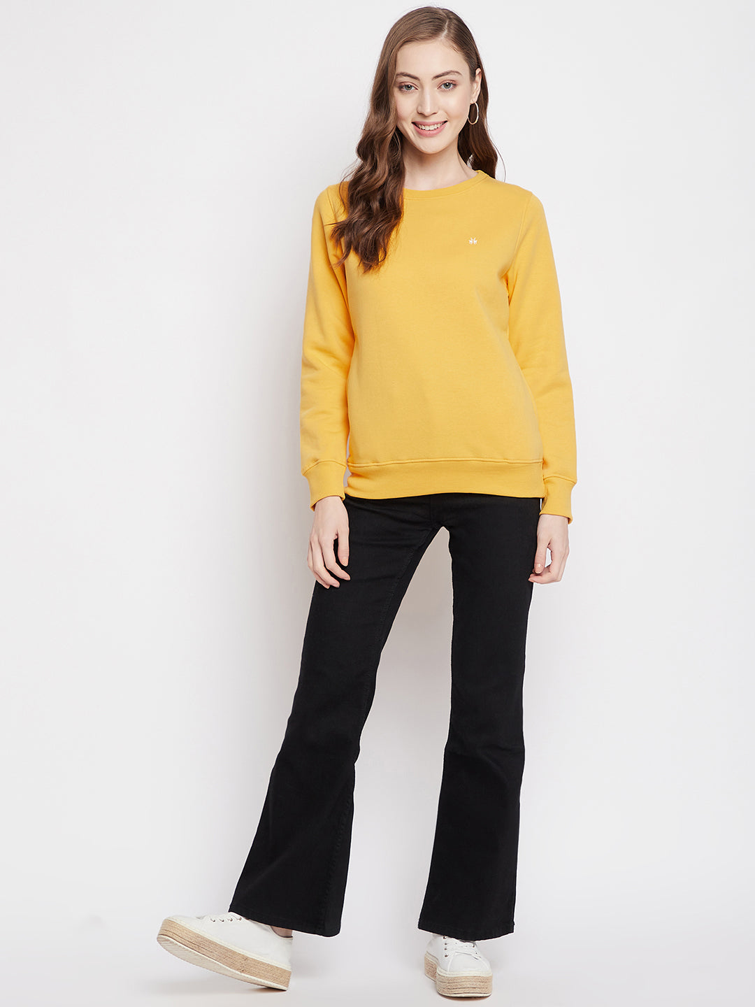 Yellow Round Neck Sweatshirt - Women Sweatshirts