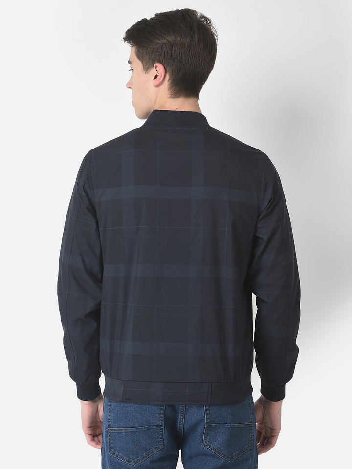  Navy Blue Checked Bomber Jacket