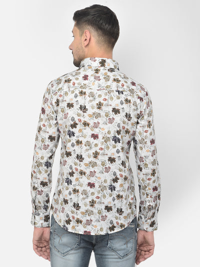 White Printed Floral Shirt - Men Shirts