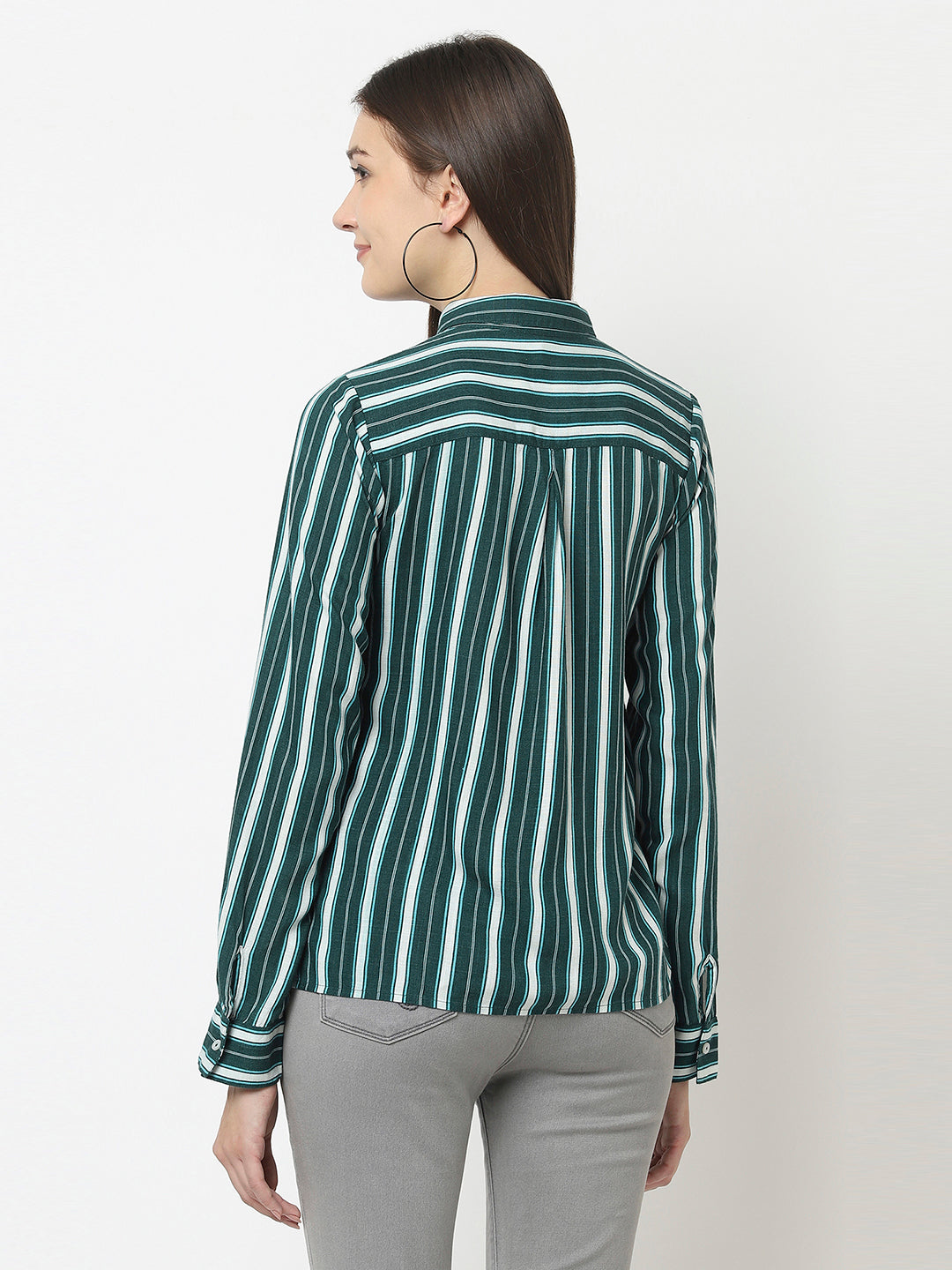 Teal Green Shirt in Stripes