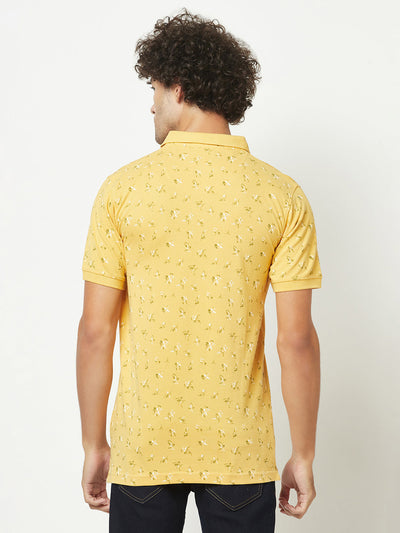  Mustard Yellow Floral Polo T-Shirt