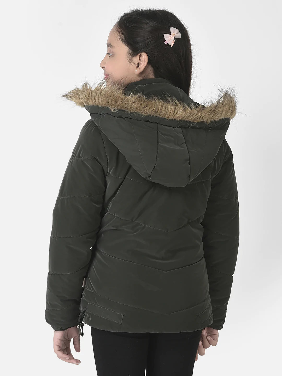  Olive Faux Fur Hooded Jacket 