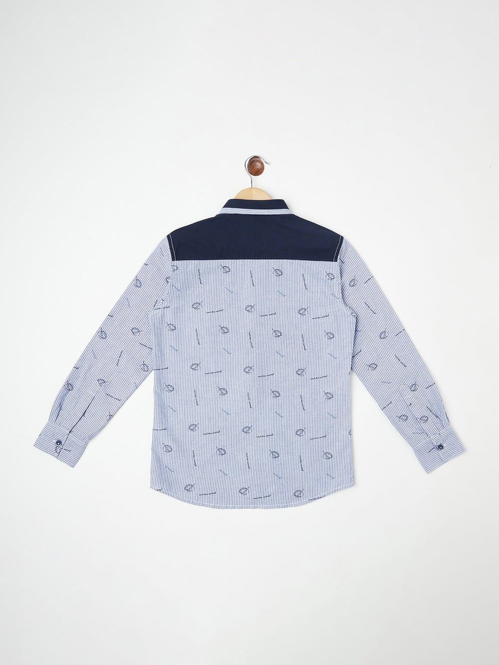 Blue Striped and Printed Shirt - Boys Shirts