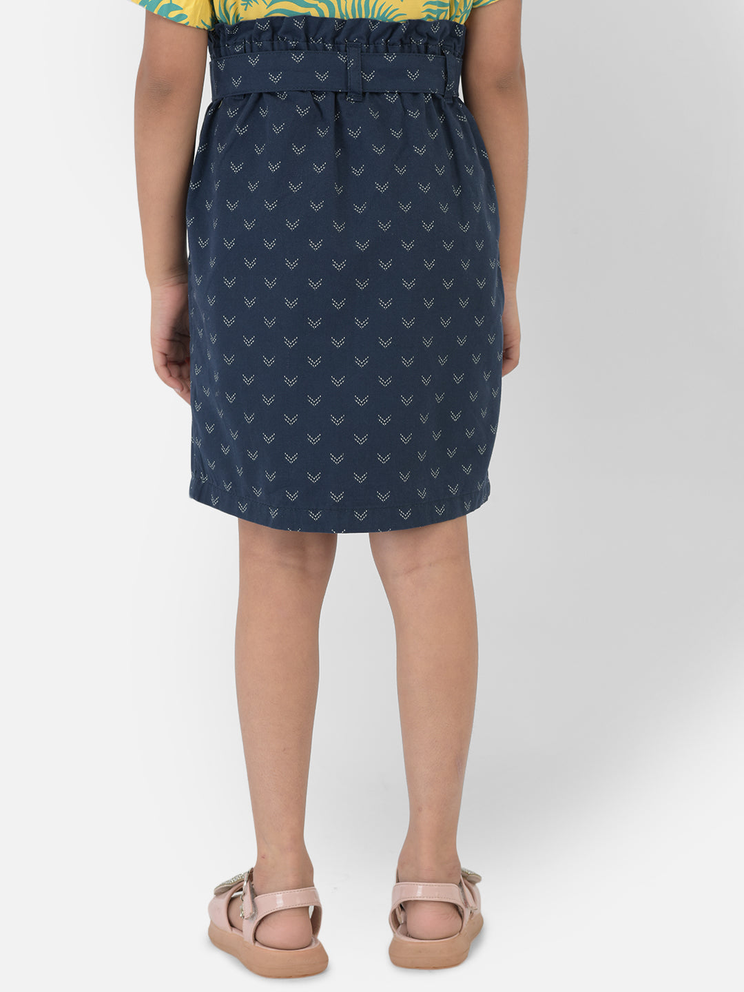 Navy Blue Printed Skirt With Belt - Girls Skirts