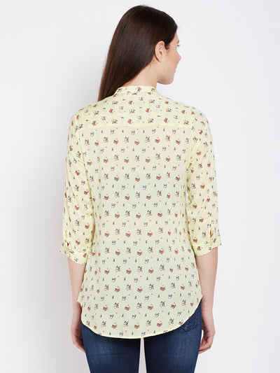 Yellow Printed Mandarin Shirt - Women Shirts