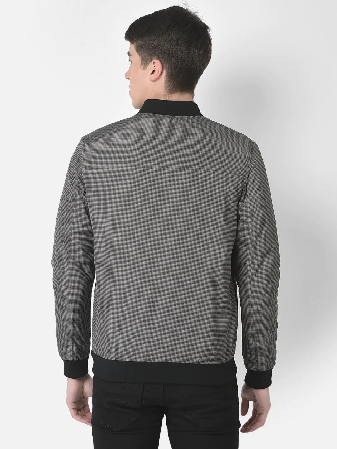  Grey Printed Jacket in contrast collar