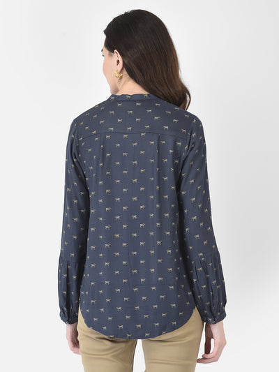 Navy Blue Printed Shirt - Women Shirts