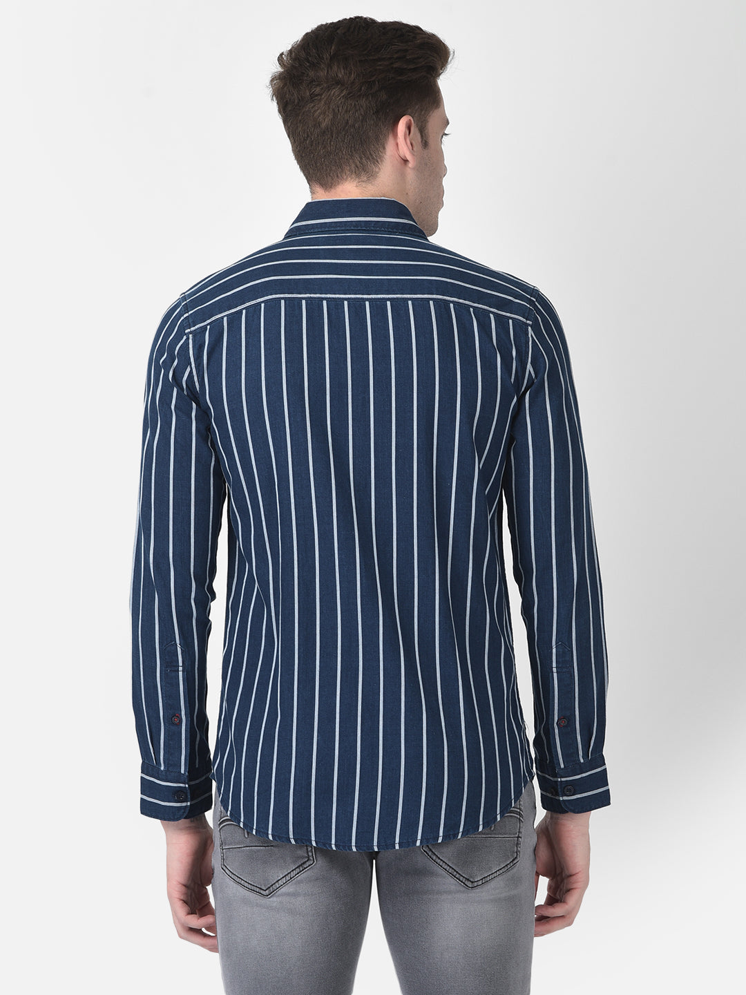 Navy Blue Striped Shirt-Men Shirts-Crimsoune Club