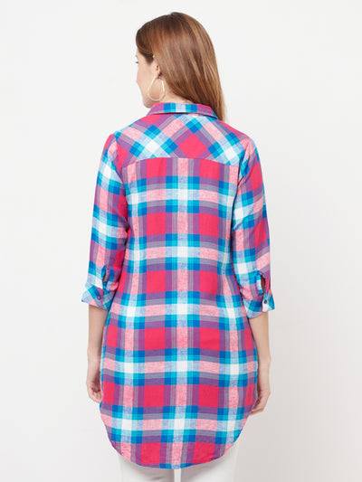 Pink Checked Longline Shirt - Women Shirts