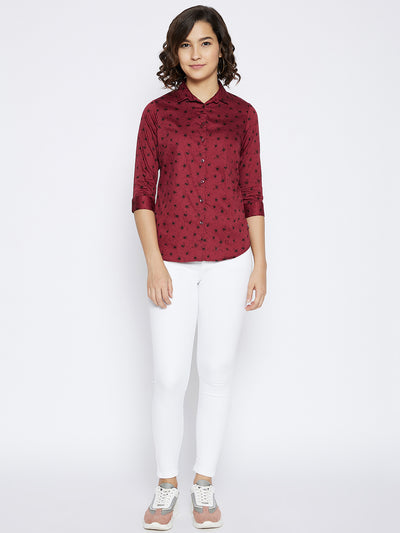 Maroon Printed Slim Fit shirt - Women Shirts