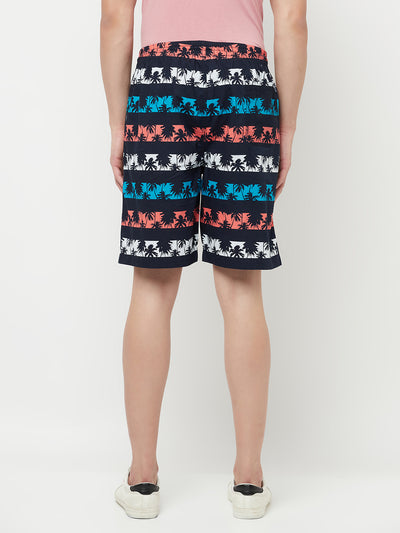 Navy Blue Floral Printed Lounge Shorts - Men Lounge Shorts