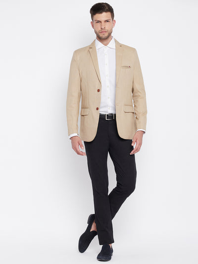 Beige Notched Lapel Blazer - Men Blazers