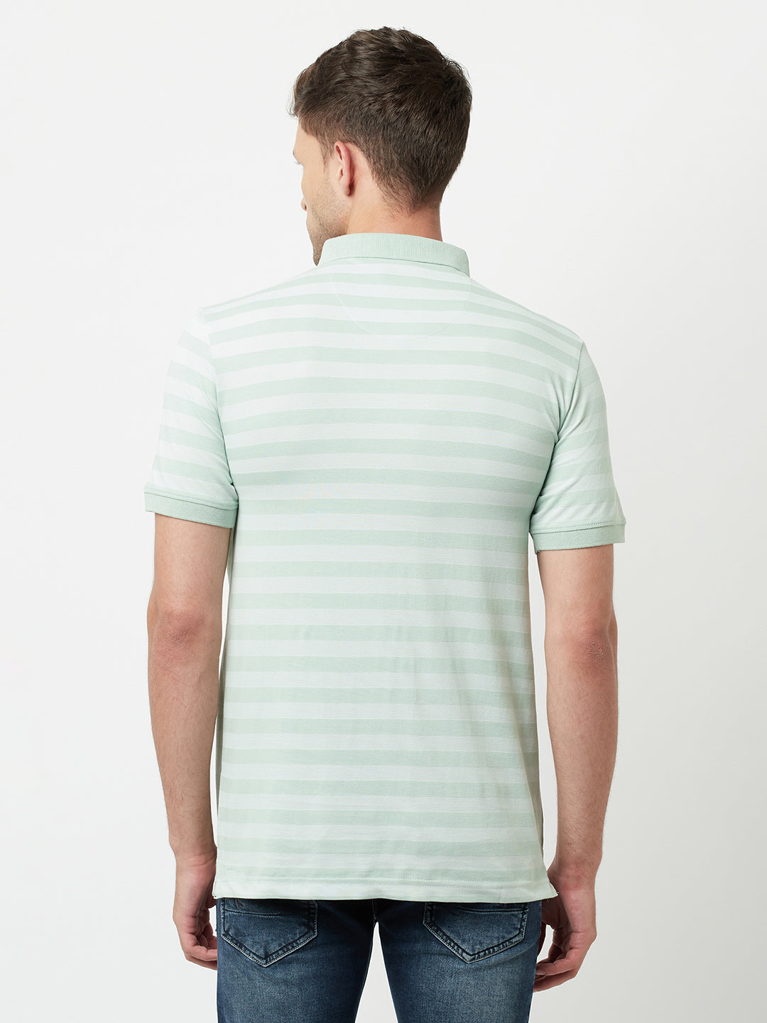 Green Striped Polo T-Shirt-Men T-Shirts-Crimsoune Club