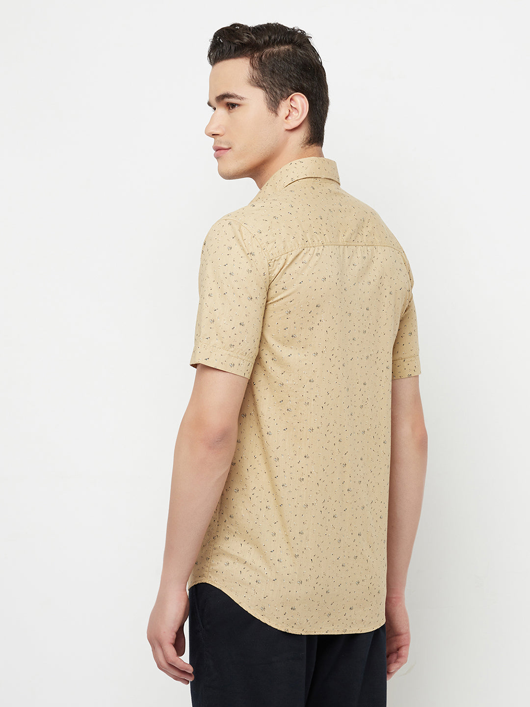 Beige Floral Printed Shirt - Men Shirts