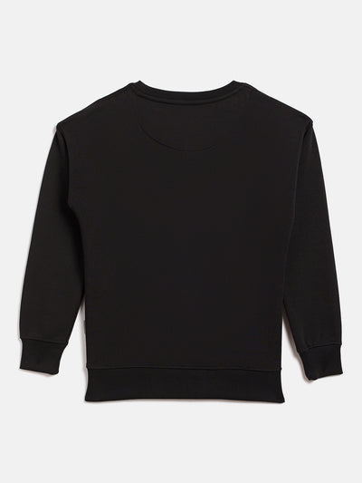 Black Embellished Round Neck Sweatshirt - Girls Sweatshirts