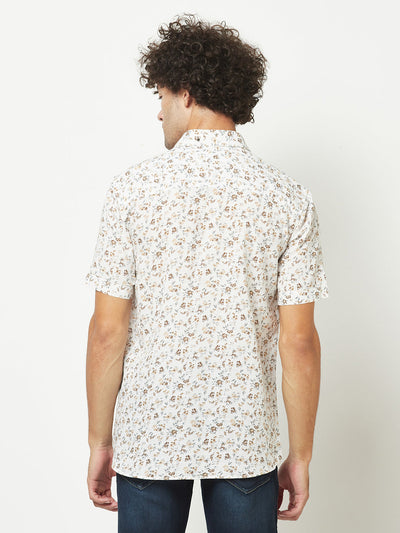  Floral Short-Sleeved White Shirt