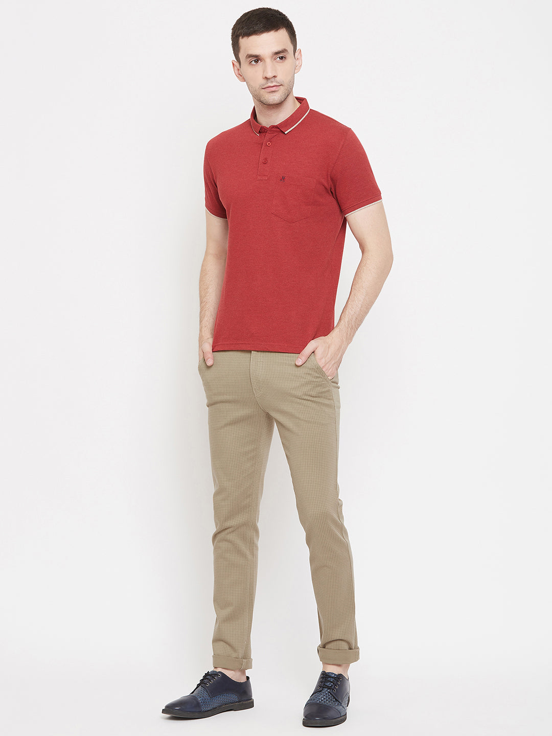 Brown Checked Slim Fit Trousers - Men Trousers