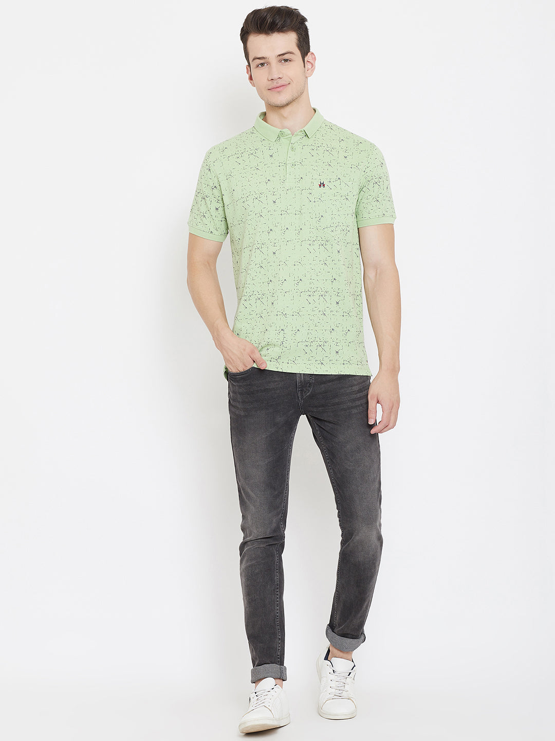 Green Printed Polo Neck T-Shirt - Men T-Shirts