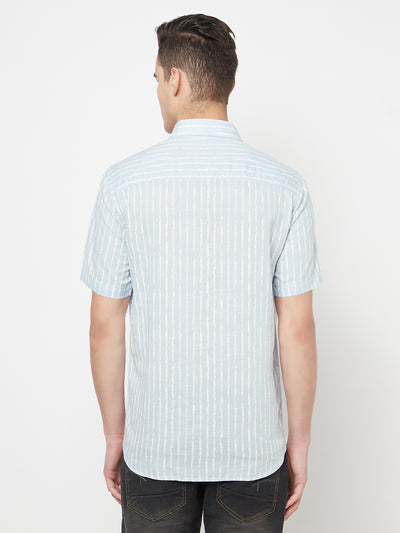 Blue Striped Linen Shirt - Men Shirts