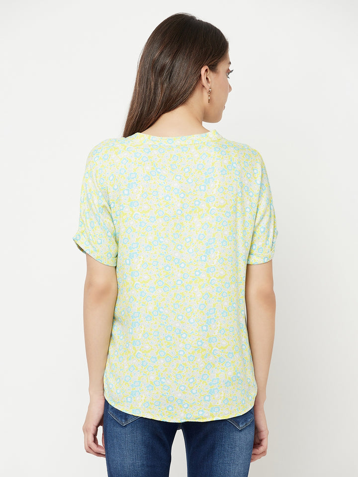 Green Floral Printed V-Neck Top - Women Tops