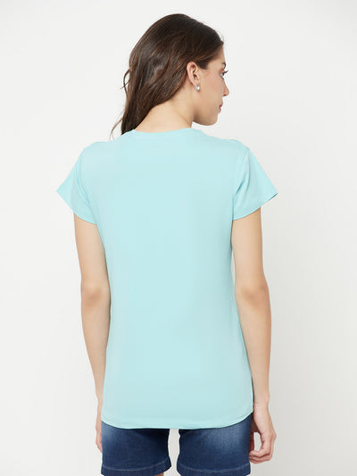 Mint Green Printed V-Neck T-Shirt - Women T-Shirts