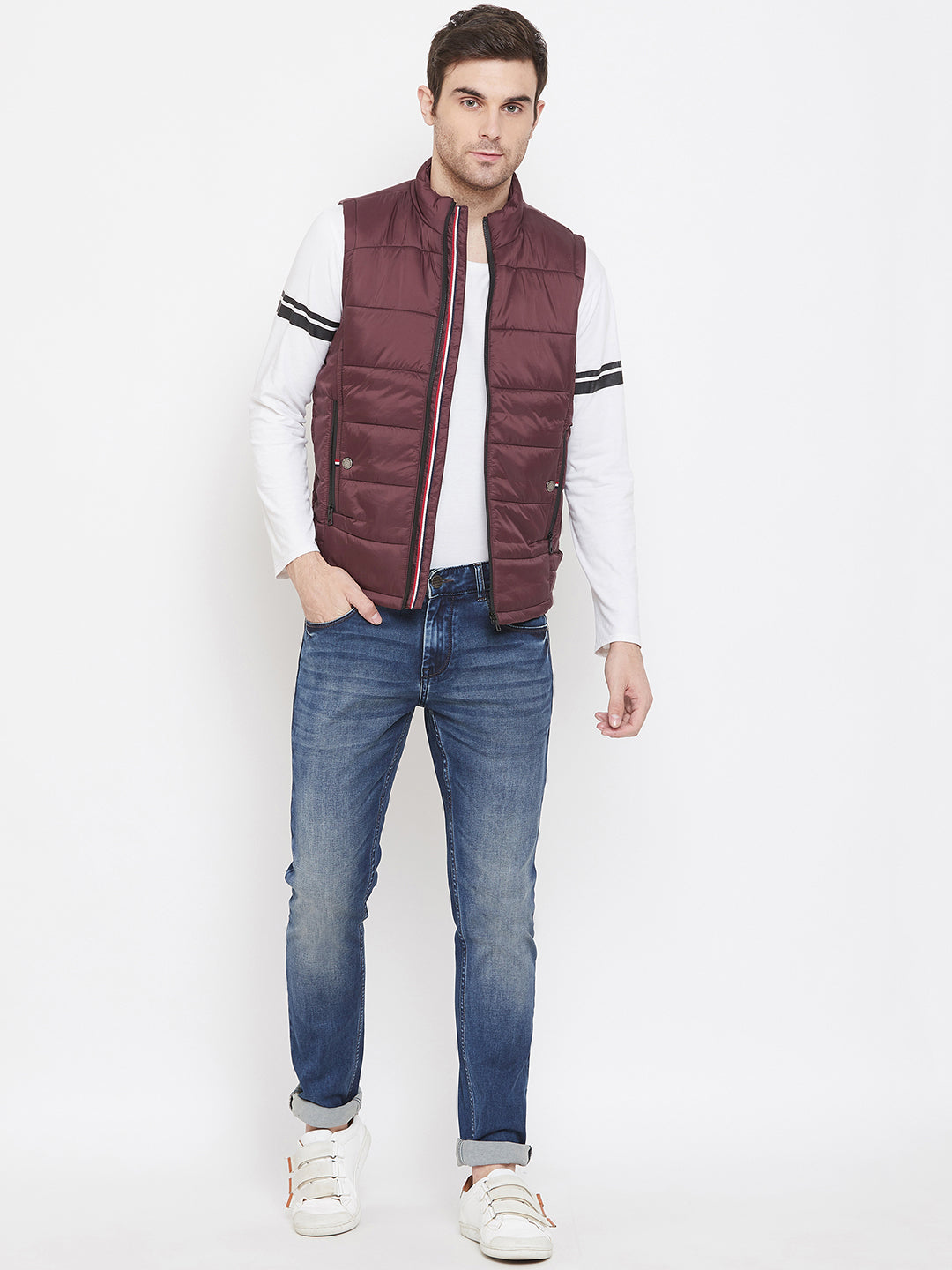 Maroon Solid Mandarin Collar Jackets-Mens Jacket-Crimsoune Club