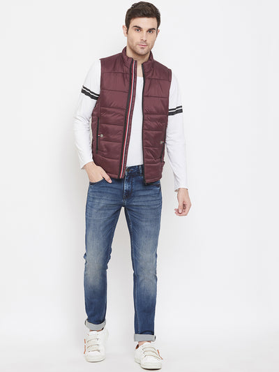 Maroon Solid Mandarin Collar Jackets-Mens Jacket-Crimsoune Club