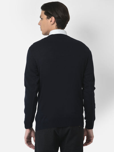 Navy Blue Sweater in Abstract Print 