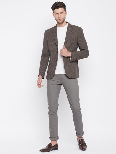 Brown Checked Notched Lapel Blazer - Men Blazers