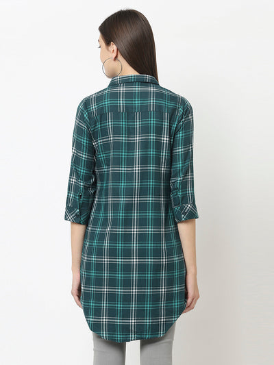 Longline Teal Green Shirt in Checks