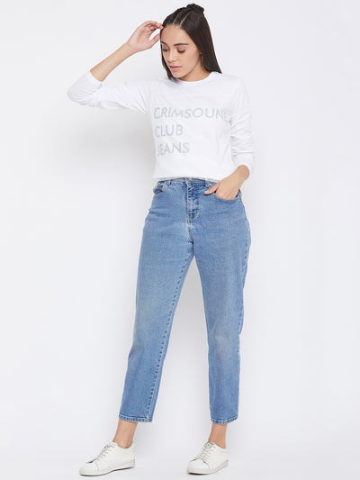 White Printed Round Neck T-Shirt - Women T-Shirts