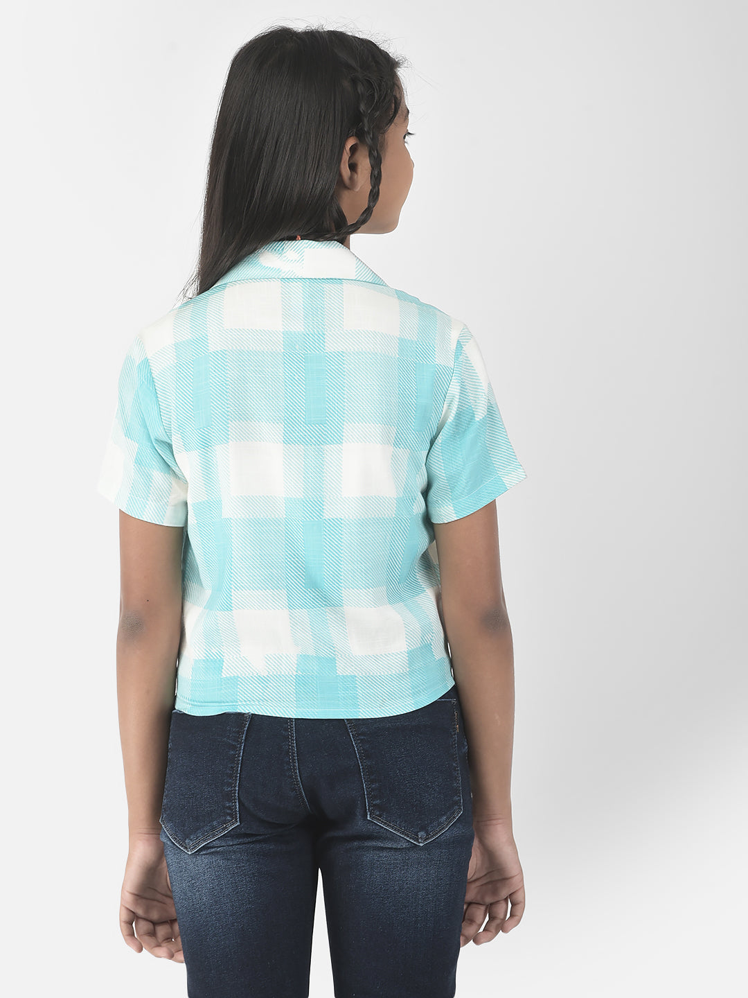  Turquoise Blue Cropped Shirt