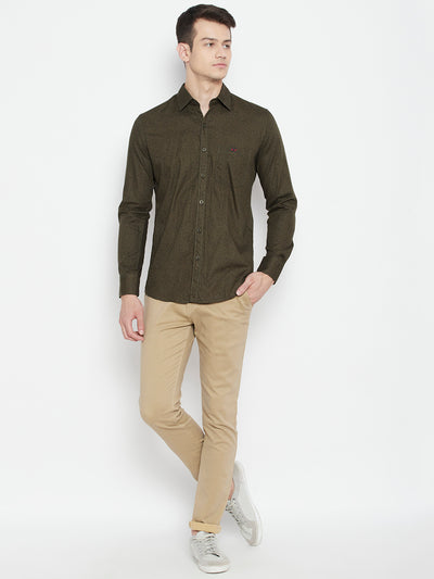 Olive Printed Slim Fit shirt - Men Shirts