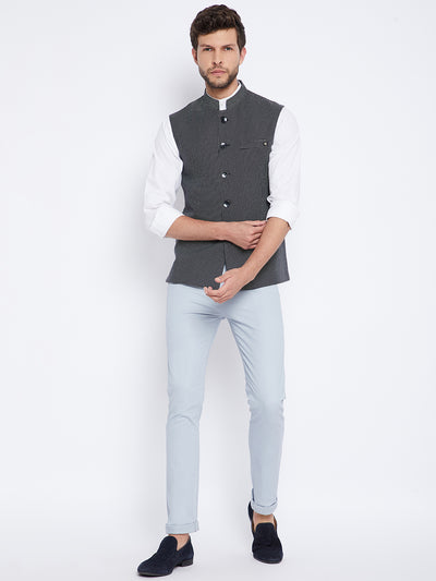 Grey Checked Waistcoat - Men Waist Coat