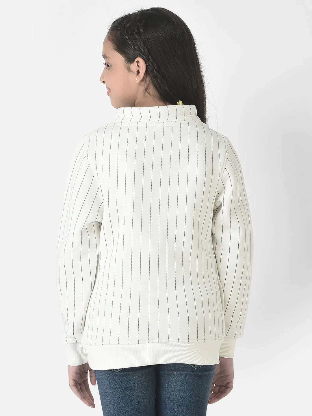  White Striped Cowl Sweatshirt