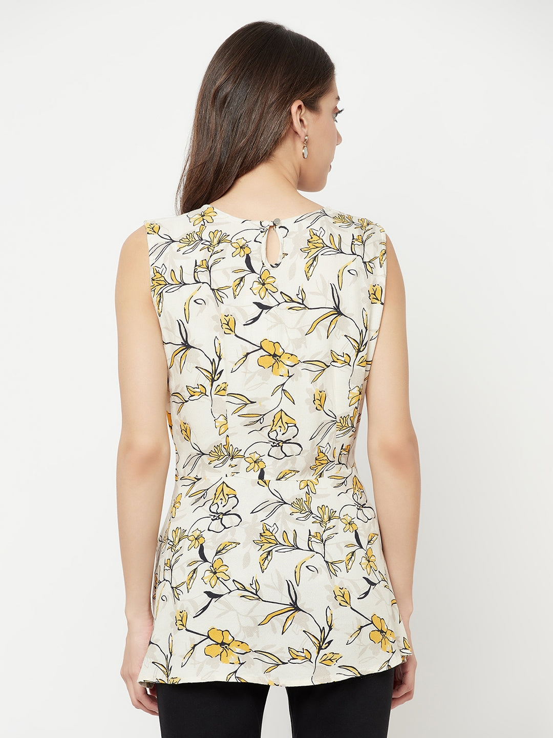 Yellow Floral Printed Knotted Top - Women Tops