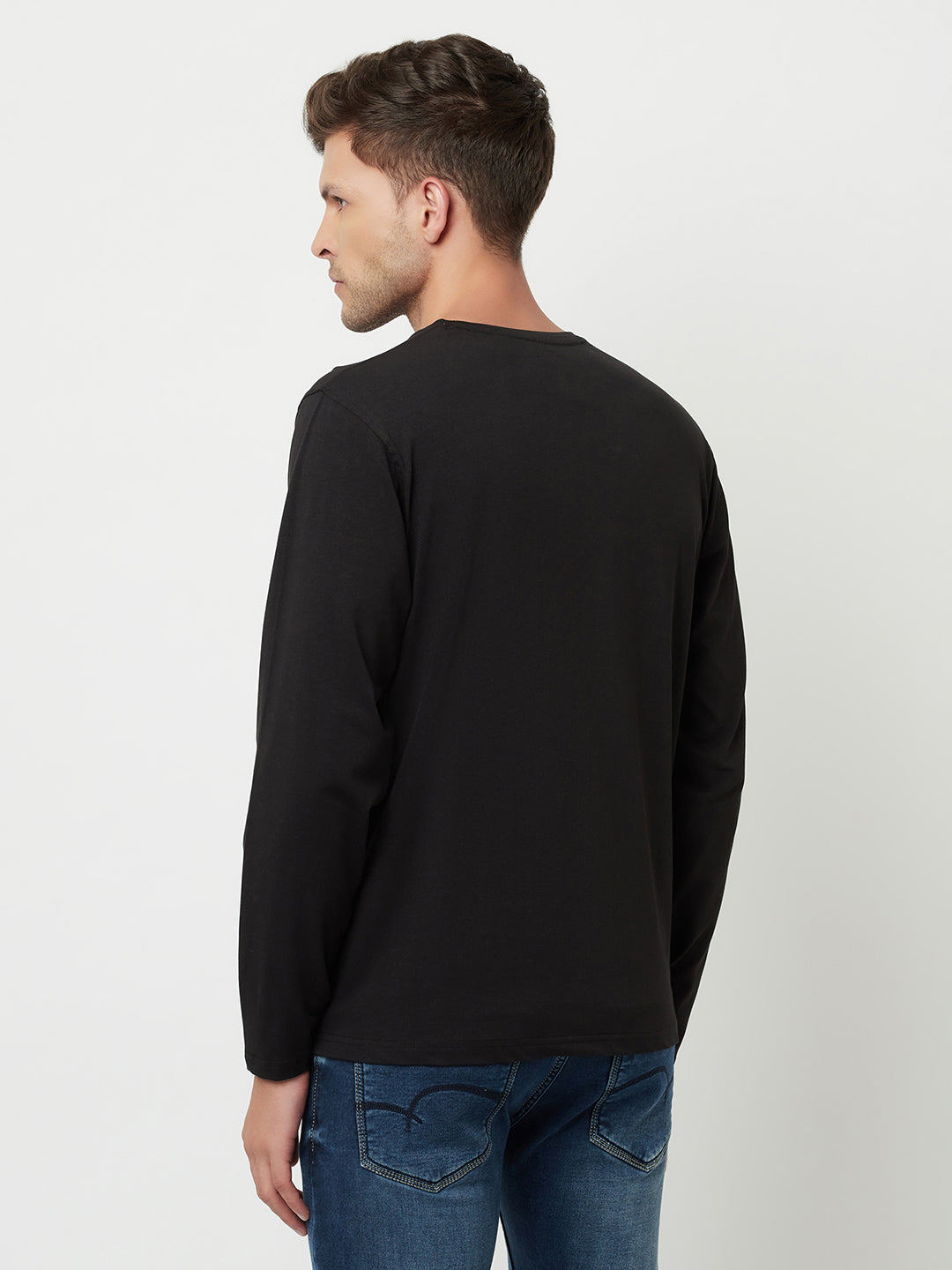 Black Solid Round Neck T-Shirt-Men T-Shirts-Crimsoune Club