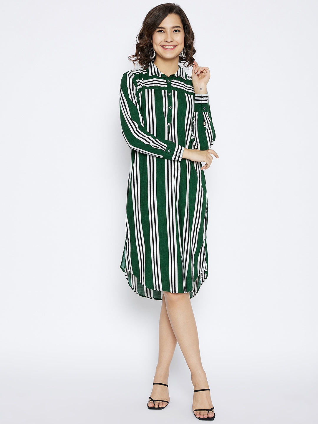 Green Striped shirt Dress - Women Dresses