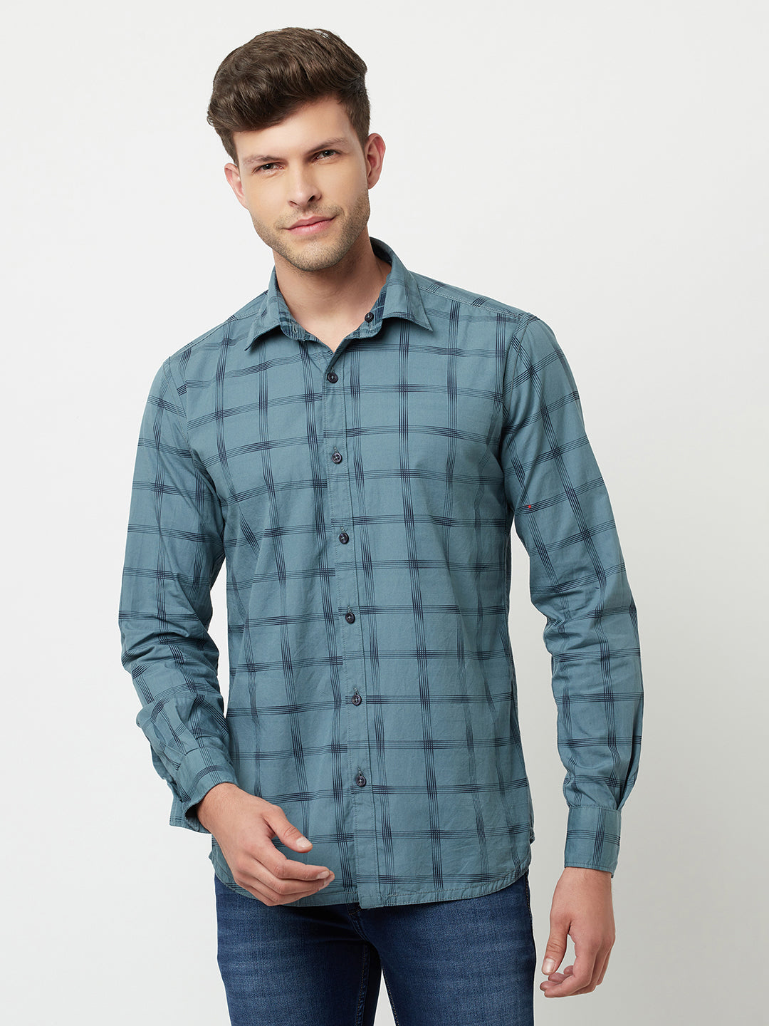 Blue Reversible Checked Shirt-Men Shirts-Crimsoune Club